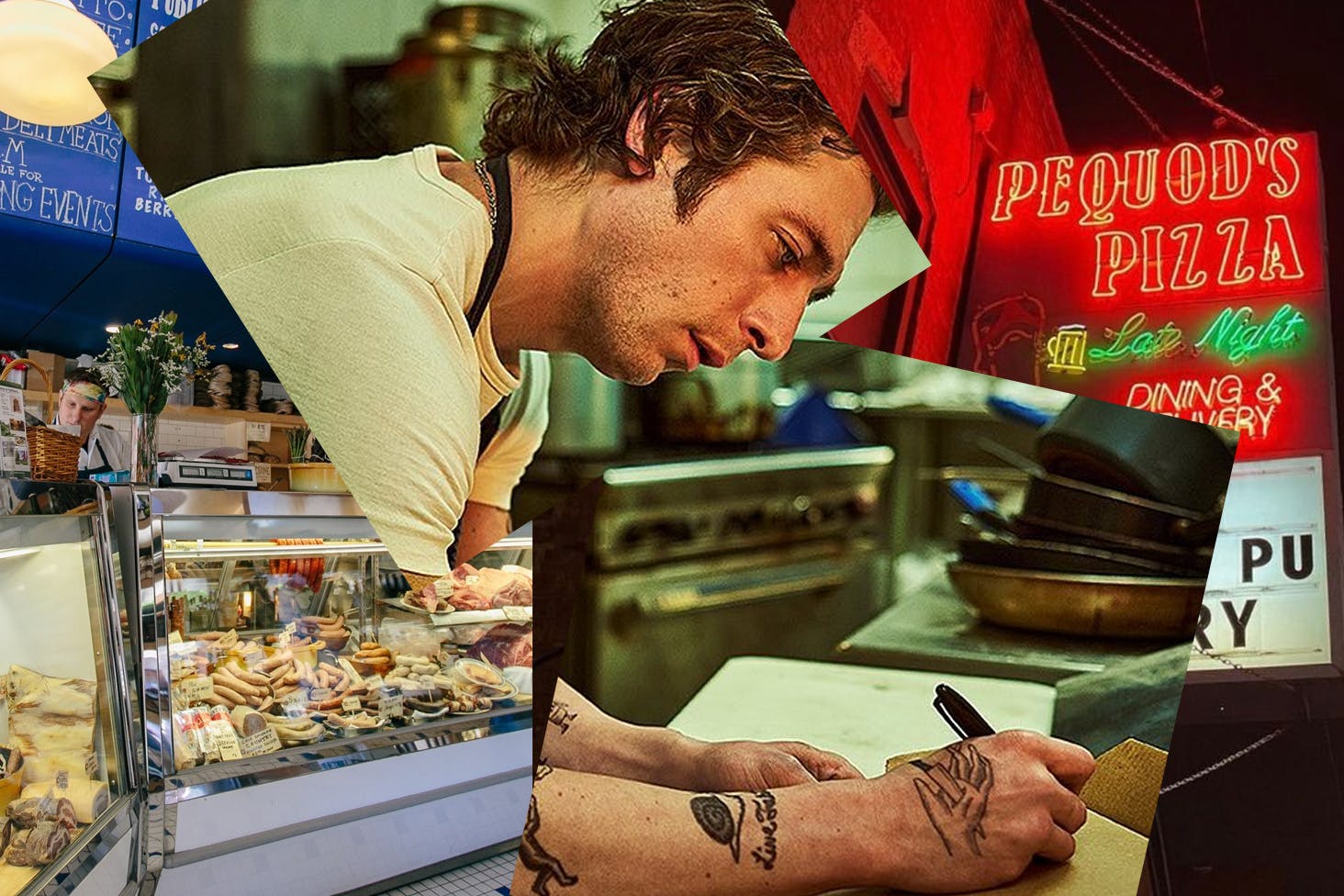 collage of chicago food joints and a chef